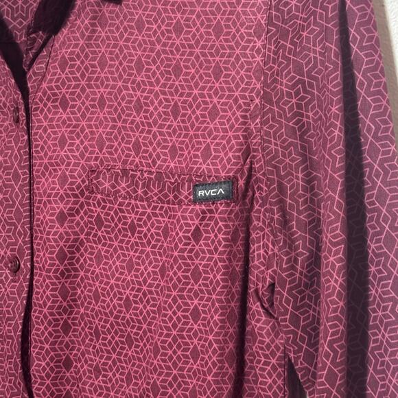 Women's Size S RVCA Trader Shirt Long Sleeve Burgundy Rayon Geometric Button Up - Picture 4 of 7